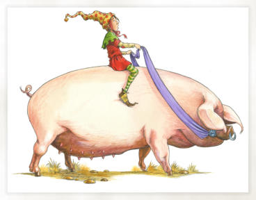 Sat astride a pig